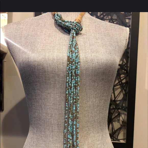 Turquoise Cut Crystal Statement Lariat Necklace-boutique - Picture 2 of 10